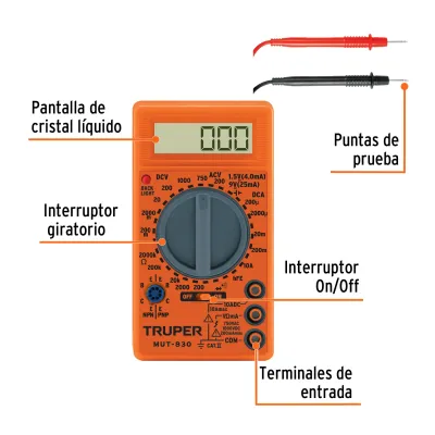 Multímetro Digital Con Luz De Fondo Para Diodo Y Tránsitor Truper