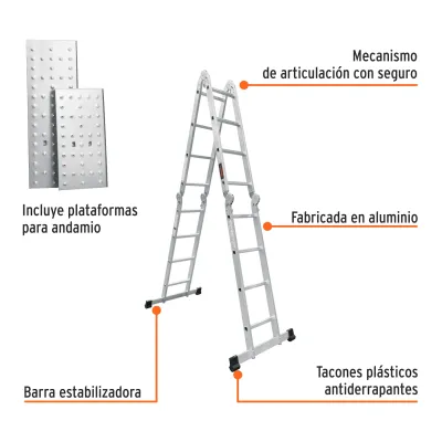 Escalera Multiposición 16 Peldaños Truper Capacidad 150 Kg