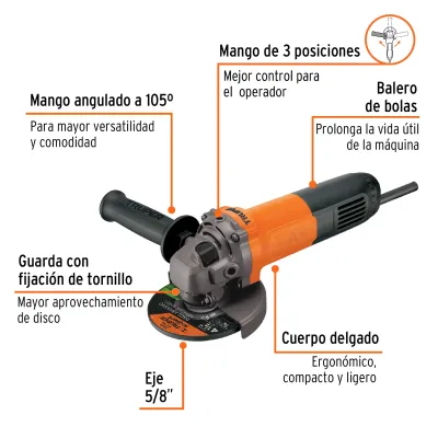 Pulidora Angular Profesional 4.1/2", 800 W Con Accesorios Truper
