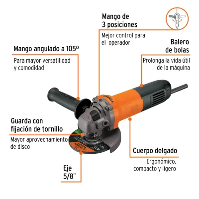Pulidora Angular De 4.1/2" Industrial, 850 W, 12.000 Rpm Truper