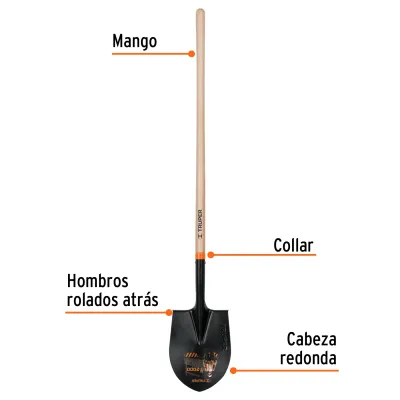 Pala Redonda Profesional, Largo 144 Cm Y Ancho 23 Cm Truper