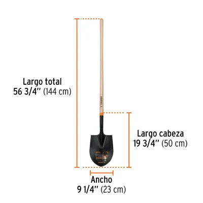 Pala Redonda Profesional, Largo 144 Cm Y Ancho 23 Cm Truper