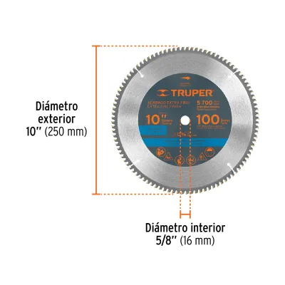 Disco Sierra Aluminio De 10", Centro 5/8", 100 Dientes Truper
