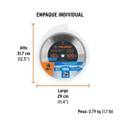 Disco Sierra Aluminio De 10", Centro 5/8", 100 Dientes Truper