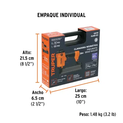 Clavadora Neumática Calibre 23 (0.68 Mm), Incluye Estuche Truper