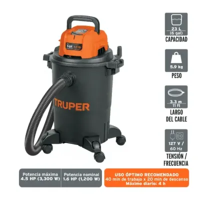 Aspiradora Polvo Agua 3300w 6 Galones Truper Filtro Hepa