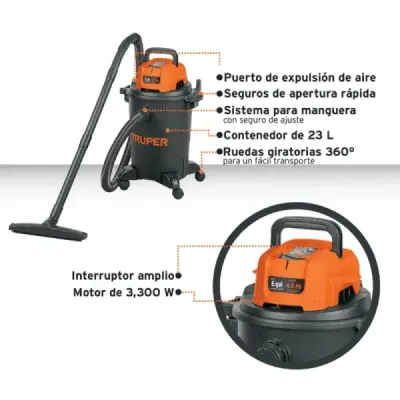 Aspiradora Polvo Agua 3300w 6 Galones Truper Filtro Hepa
