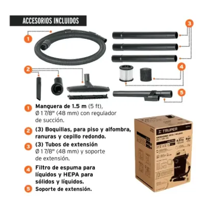 Aspiradora Polvo Agua 3300w 6 Galones Truper Filtro Hepa