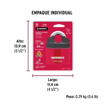 Candado Alta Seguridad 50mm Exterior Hermex Llave De Disco