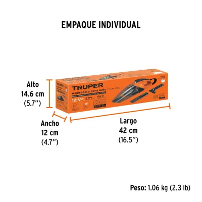 Aspiradora Carro 12v 600ml Luz Led Truper 106w Boquillas