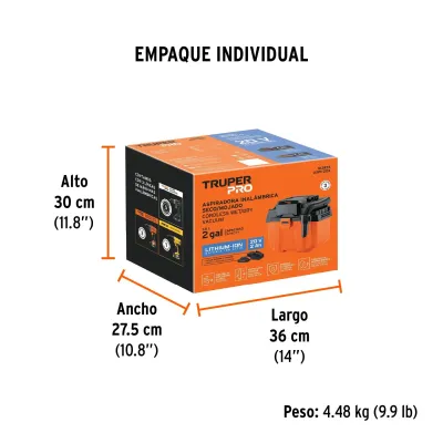Aspiradora Inalámbrica 20v 7.5l Truper Pro Batería Cargador