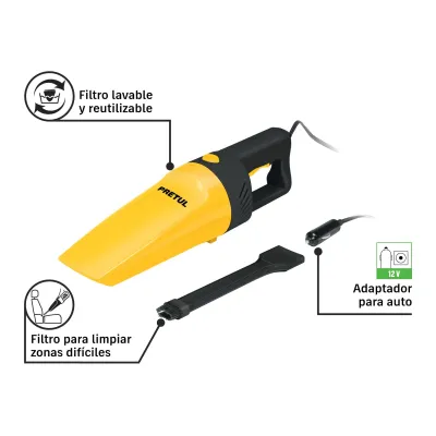 Aspiradora Para Limpiar Carro Y Camioneta Con Filtro Lavable Pretul