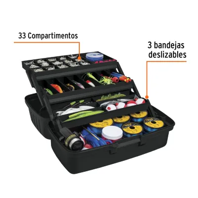 Caja Para Pesca De 41 Cm, 33 Compartimientos Y 3 Bandejas Truper