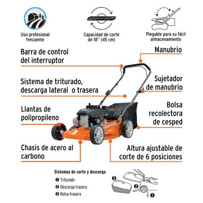 Cortacésped Podadora A Gasolina 4 Hp Con Cuchilla Ajustable Truper