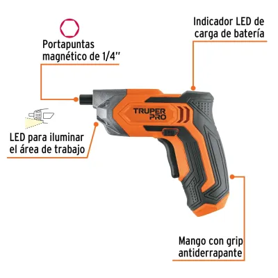 Atornillador Inalámbrico Truper Pro 3.6v + Puntas Accesorios