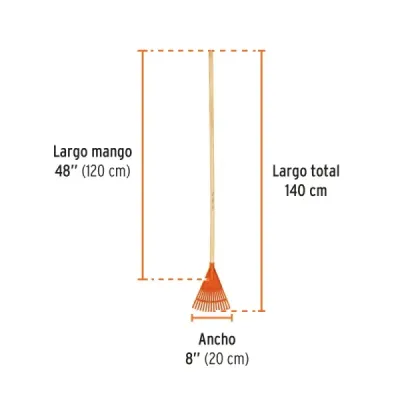 Escoba Truper Plástica Jardín Rígida 15 Dientes Mango 48'