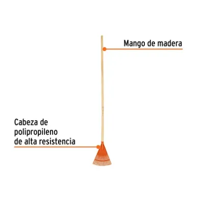 Escoba Truper Plástica Jardín Rígida 15 Dientes Mango 48'