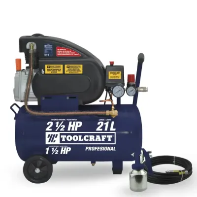 Compresor De Aire 21 L 2.4 Hp Toolcraft Pistola Y Manguera