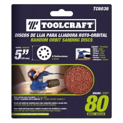 Set 5 Discos De Lija Grano 80 De 5' Toolcraft Con Velcro