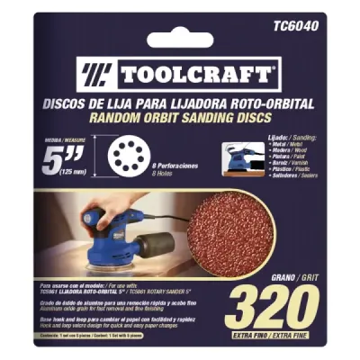 Set 5 Discos De Lija Grano 320 De 5' Toolcraft Con Velcro