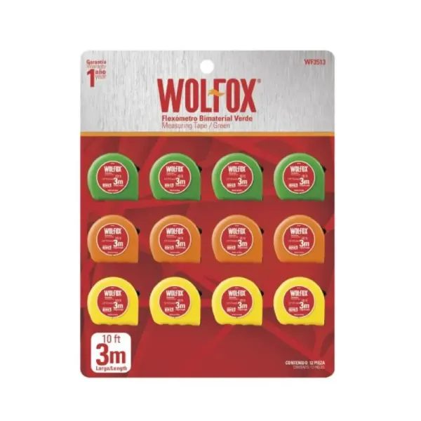 9 Flexómetros De 5 M Surtidos Wolfox Cinta Amarilla 3/4' (WF3525)