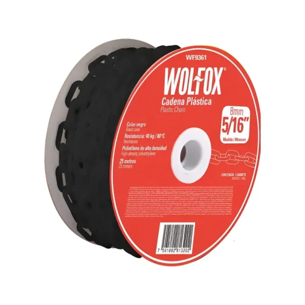 Cadena Plástica De 25 M Negra Wolfox Espesor 5/16' (WF9361)