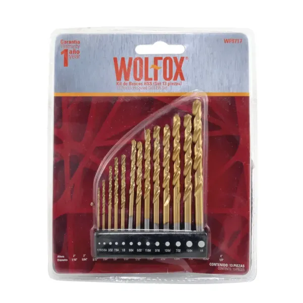 Juego De 13 Brocas Acero Rápido Hss Wolfox 1/16' A 1/4' (WF9717)