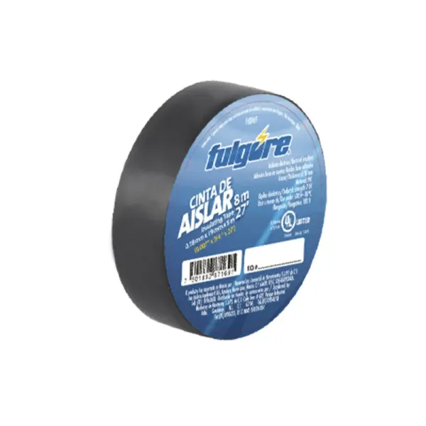 Cinta De Aislar Negra 8 Metros Fulgore 19 Mm X 0.18 Mm (FU0069)