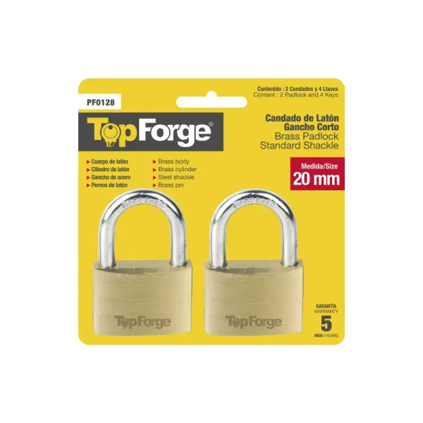Set 2 Candados Cortos De Latón 20 Mm Topforge Con 4 Llaves (PF0128)