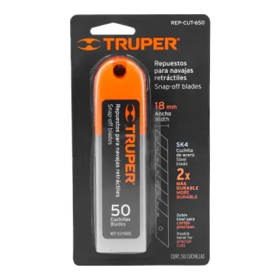 50 Cuchillas Para Bisturí De 18 Mm En Acero Sk4 Con Estuche Truper