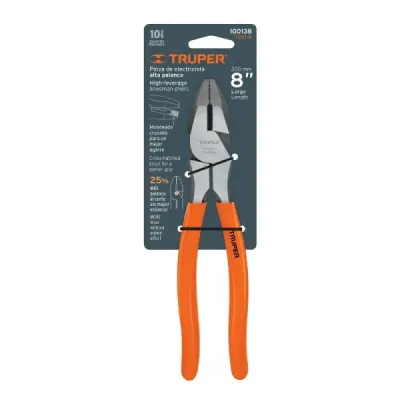 Alicate De Electricista De 8" Alta Palanca, Mango De Pvc Truper
