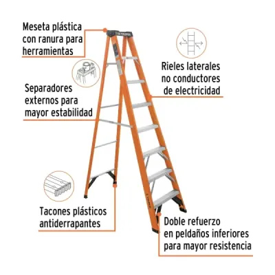 Escalera Tipo Tijera 7 Peldaños, Tipo 2 En Fibra De Vidrio Truper