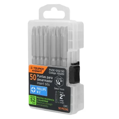Set De 50 Puntas Industrial Estrella Ph2 De 2" Zanco 1/4" Truper