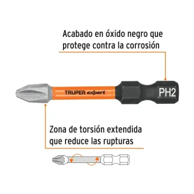 Juego De 5 Puntas De Impacto Estrella Ph2 De 2" Zanco 1/4" Truper