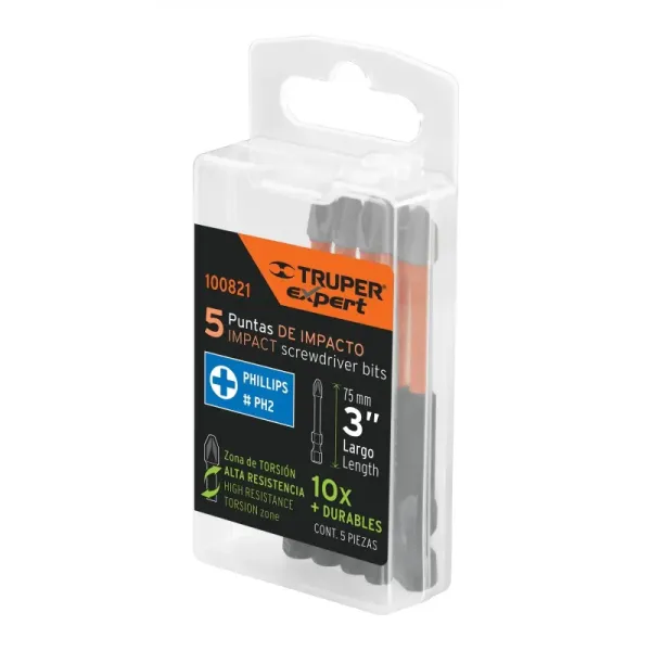 Juego De 5 Puntas De Impacto Estrella Ph2 De 3" Zanco 1/4" Truper (PUDE-1302I - 100821)