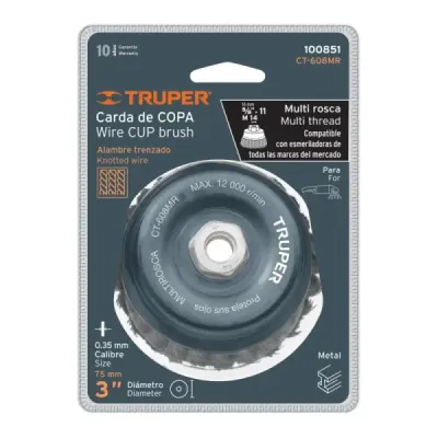 Grata Copa De Alambre Trenzado Fino De 3", Multi Rosca Truper