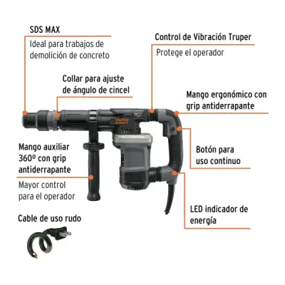 Martillo Demoledor Sds Max 14 Joules, 1.200 W, 3.100 Gpm Truper