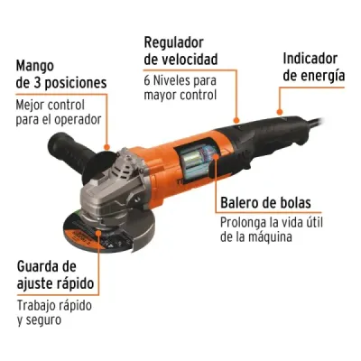Pulidora Angular De 4.1/2" Profesional 1.100 W, 12.000 Rpm Truper