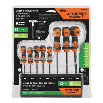 Juego De 8 Llaves Torx Extralargas Con Pin De Seguridad Truper