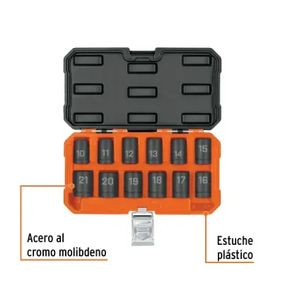 Juego De 12 Copas De Impacto Estándar Métricas 6 Puntas Truper