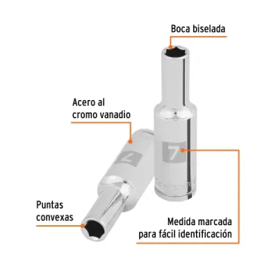 Copa Estándar Larga 7 Mm De 6 Puntas, Cuadrante De 3/8" Truper
