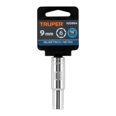 Copa Estándar Larga 9 Mm De 6 Puntas, Cuadrante De 3/8" Truper