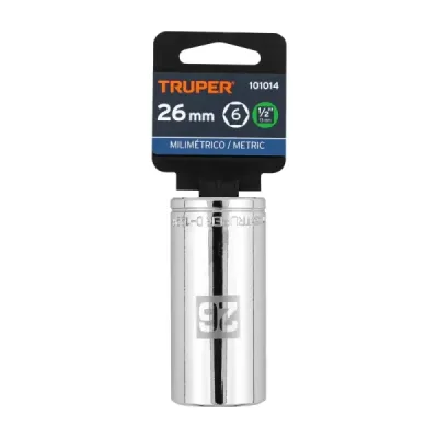 Copa Estándar Larga 26 Mm De 6 Puntas, Cuadrante De 1/2" Truper
