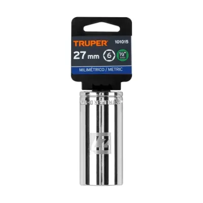Copa Estándar Larga 27 Mm De 6 Puntas, Cuadrante De 1/2" Truper