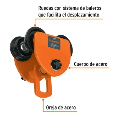Trole De Carga Vigas Ips E Ipr Ajustable De 3 Toneladas Truper