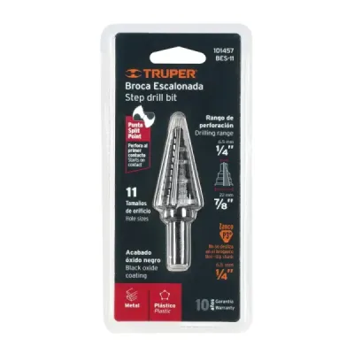 Broca Escalonada 1/4" A 7/8" De 11 Escalones Óxido Negro Truper