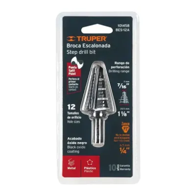 Broca Escalonada 7/16" A 1.1/8", 12 Escalones Óxido Negro Truper