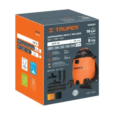 Aspiradora Sopladora 3700 W 60 L Truper Sólidos Y Líquidos