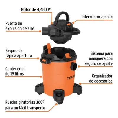 Aspiradora Sopladora 4480 W 19 L Truper Sólidos Y Líquidos