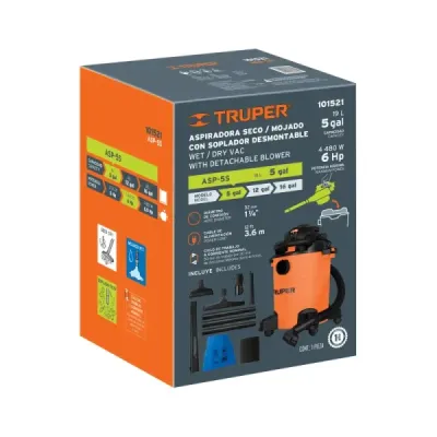 Aspiradora Sopladora 4480 W 19 L Truper Sólidos Y Líquidos